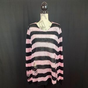Dollskill ♡ Widow ♡ Rose Eternal Nightmare Pink and Black Striped Sweater
